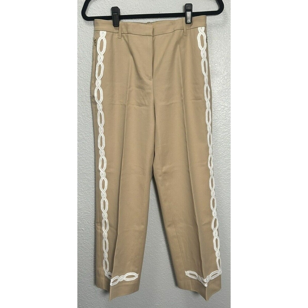 PER SE CARLISLE Women's Beige Straight Leg Embellished Leg Pants -‎ Size 4